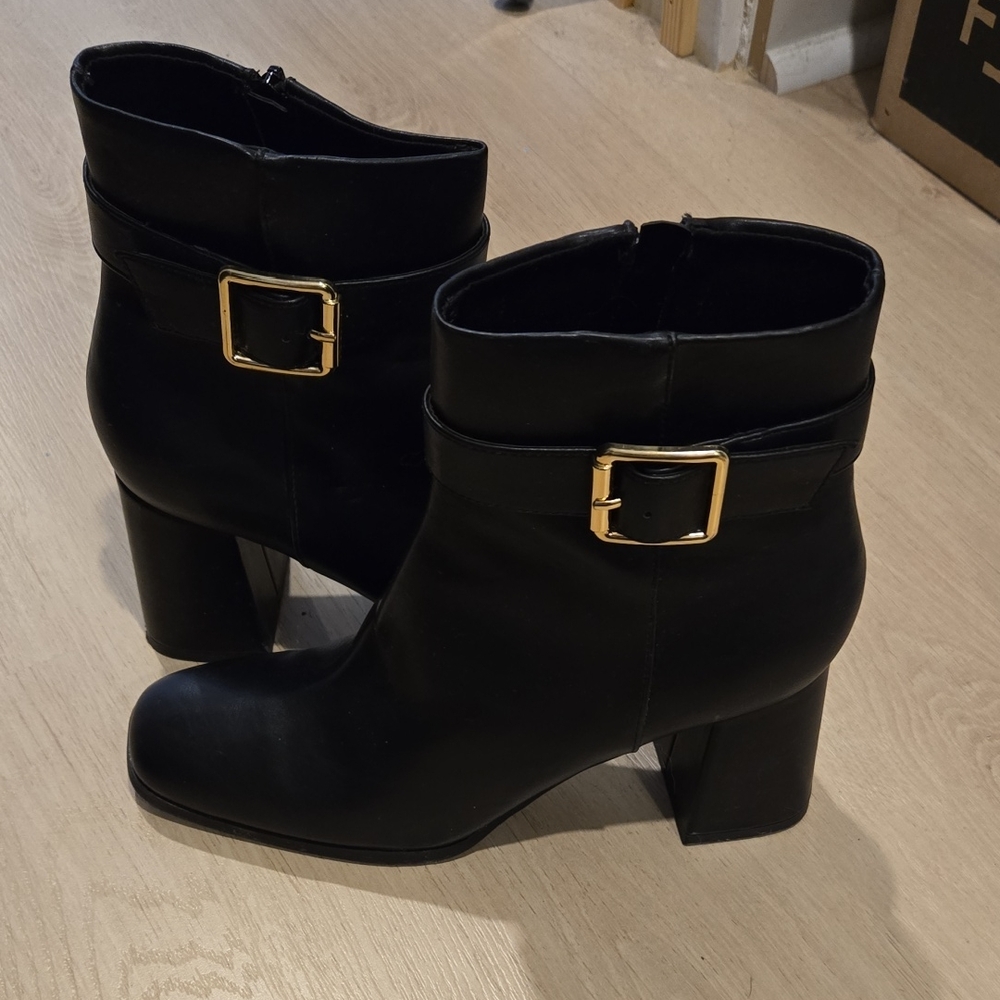Madden Girl Black Ankle Boots with Gold Buckle